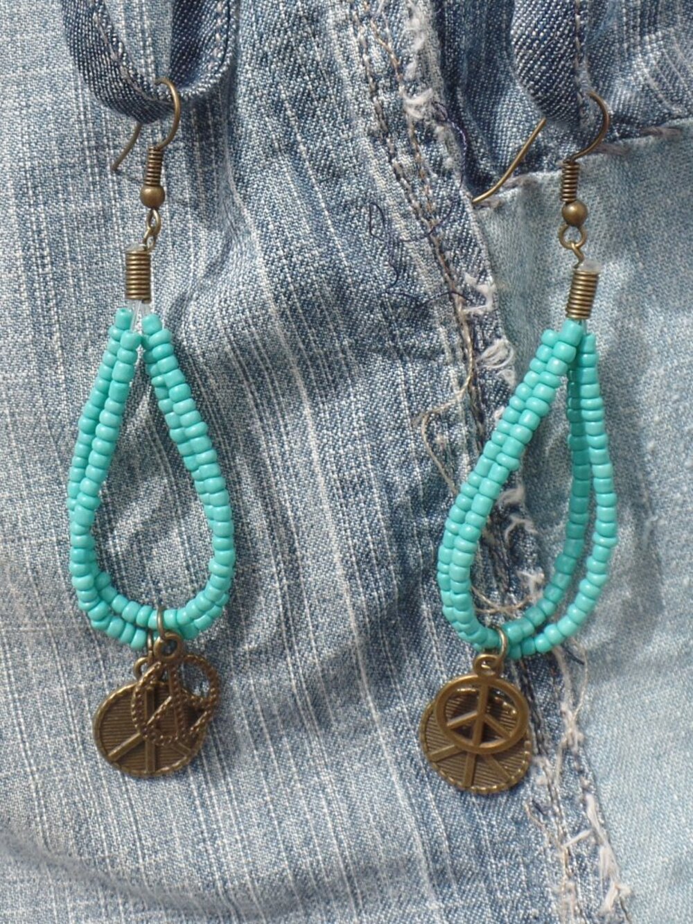 Hand Crafted Seed Bead PEACE Sign Earrings